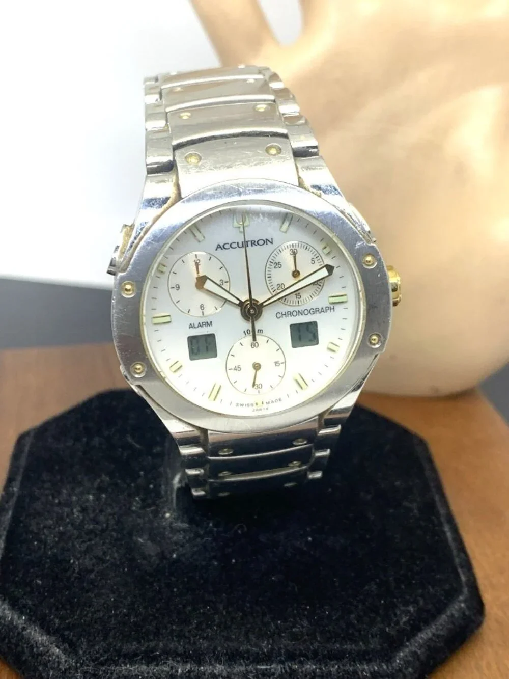 Bulova Accutron Men's Watch 28B74 Swiss Quartz Chronograph Two Tone Steel 37mm